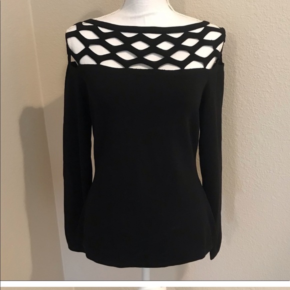 justin laurent Tops - Justin Laurent Black Long Sleeve Blouse With Holes Neck size Medium